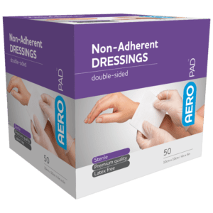 A box of non-adherent dressings