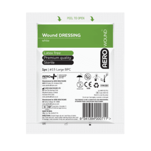 A package of wound dressing with instructions.